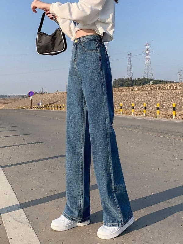 Wide Leg Jeans For Women Bottom Baggy Denim Pants Trousers - Image 4