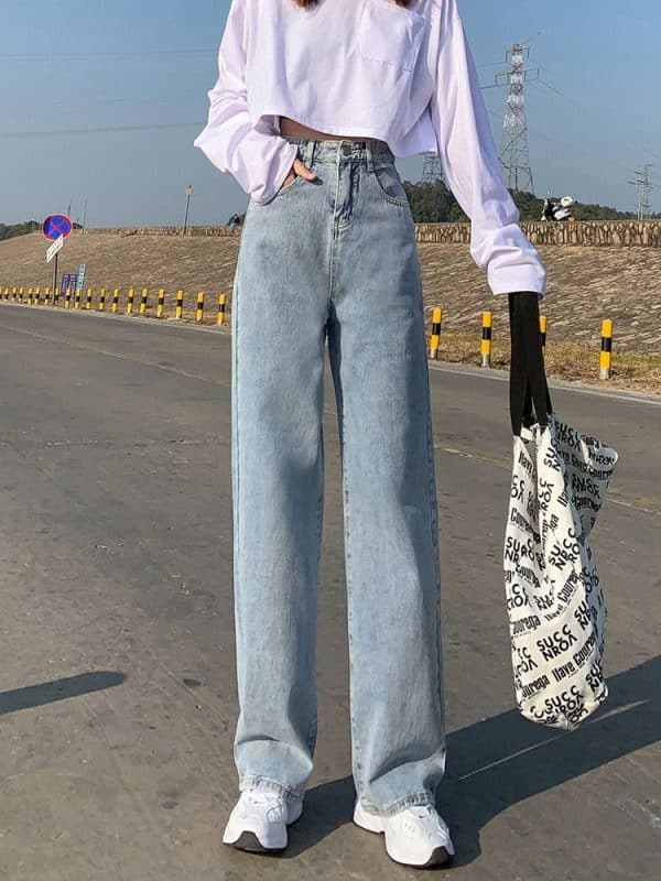 Wide Leg Jeans For Women Bottom Baggy Denim Pants Trousers - Image 6